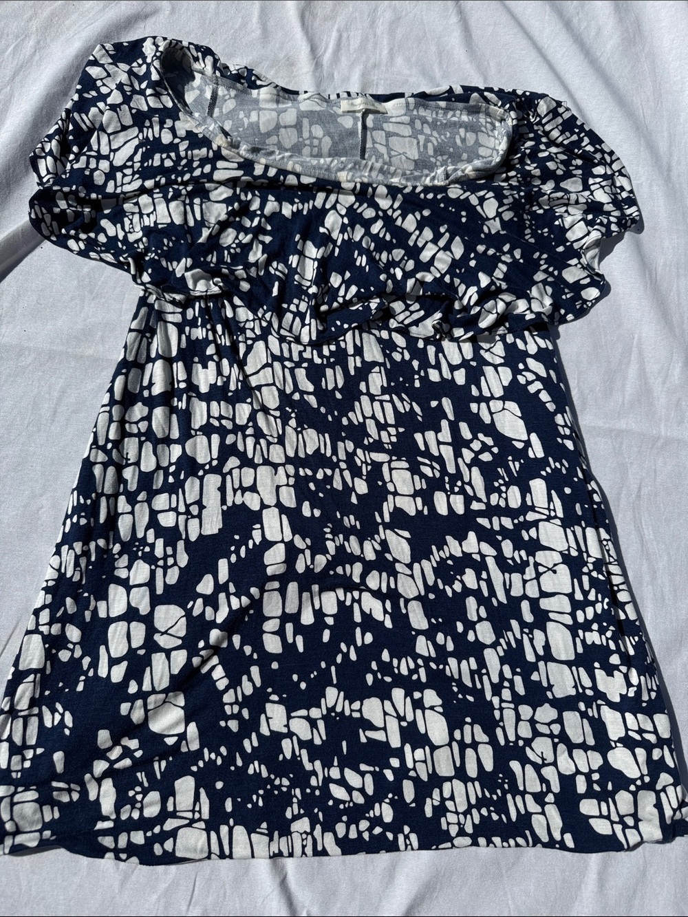 Hourglass Lilly Navy & White Ruffle Off-Shoulder Dress